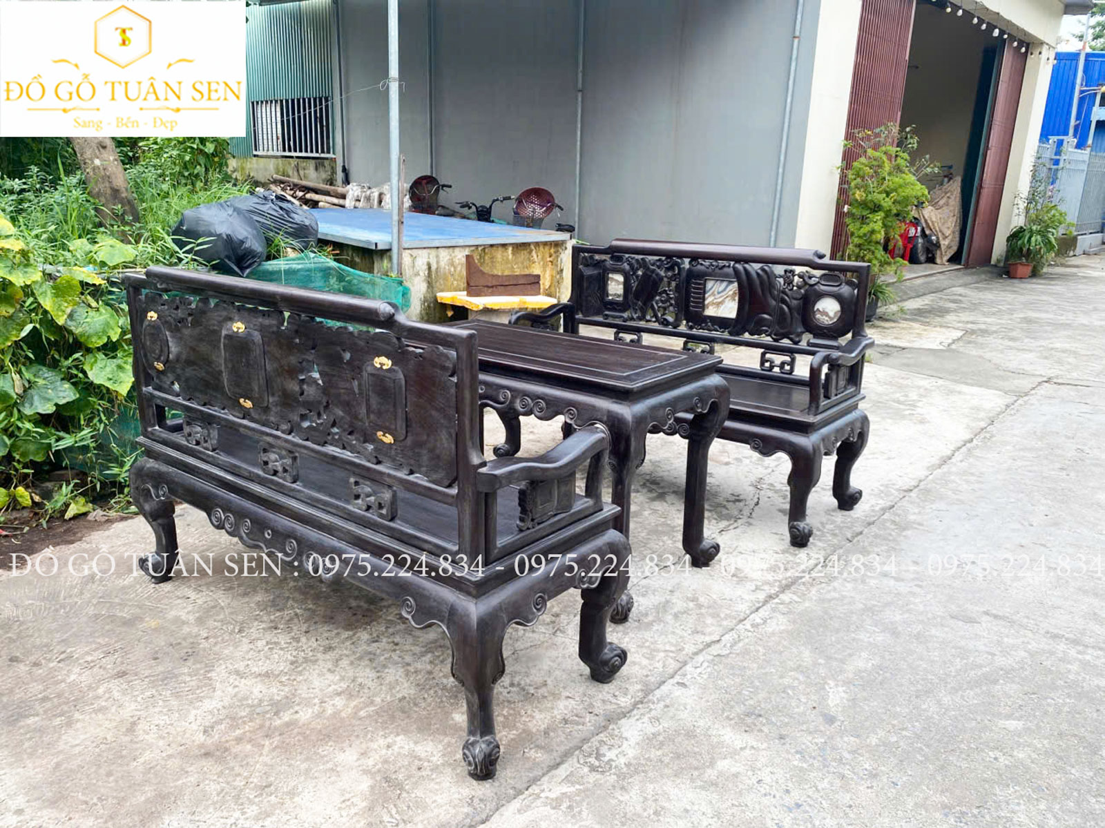 Hình ảnh bộ bàn ghế trường kỷ tam sơn gỗ gụ